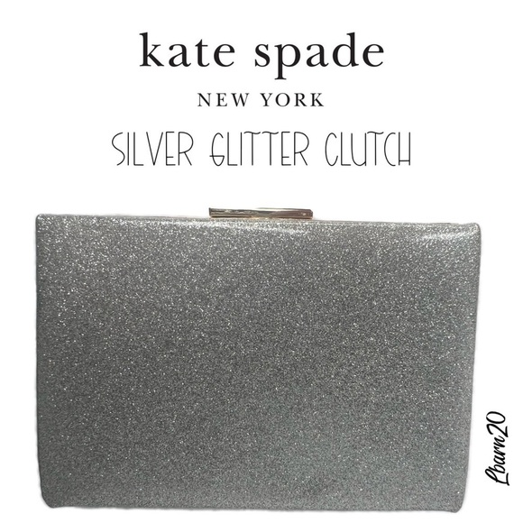 Kate Spade Small Silver Glitter Box Clutch Bag Valentine’s Day Formal Wedding. - Picture 2 of 9